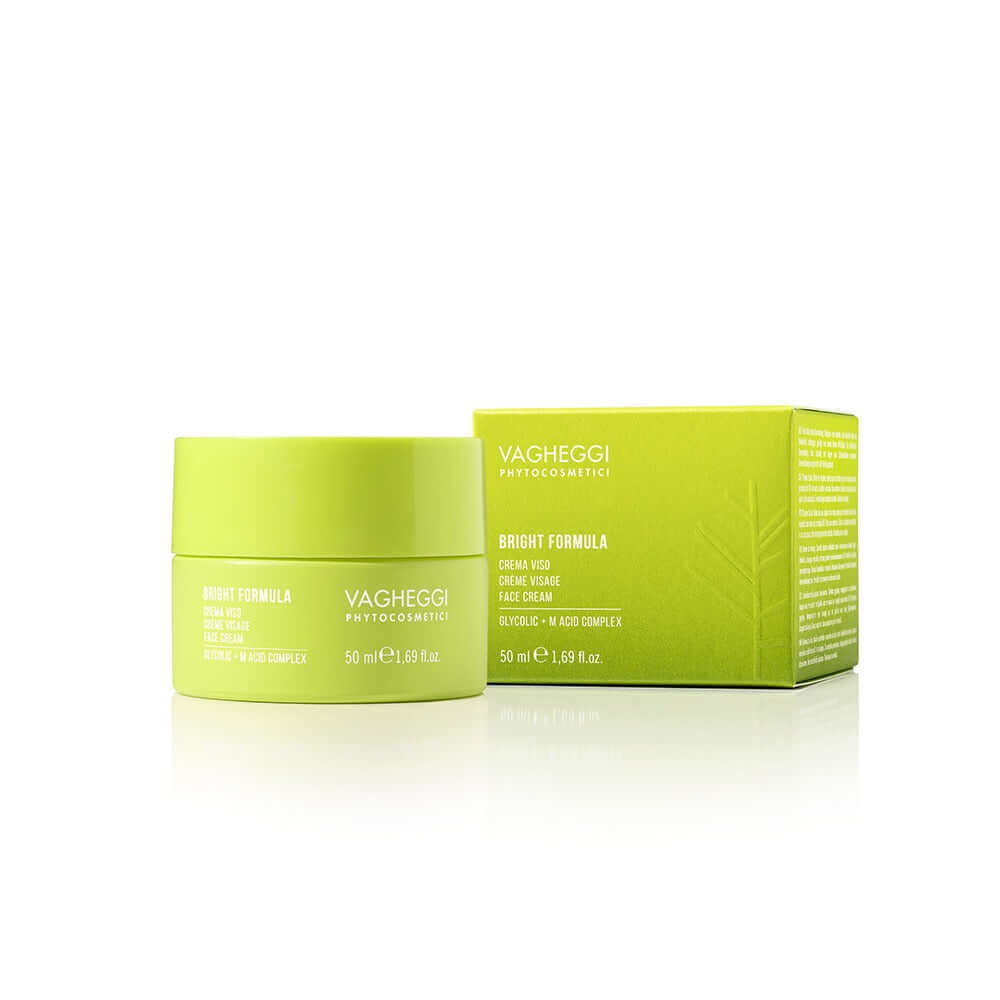 Vagheggi Bright Formula face cream in green jar and box, 50 ML, for renewing and regenerating skin.