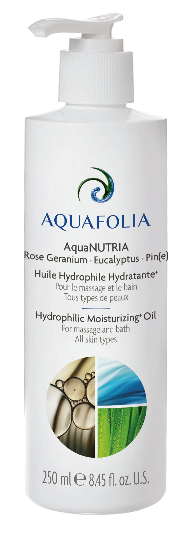 Aquafolia- Huile Hydrophile Hydratante Rose Géranium-Eucalyptus-Pin- AquaNUTRIA
